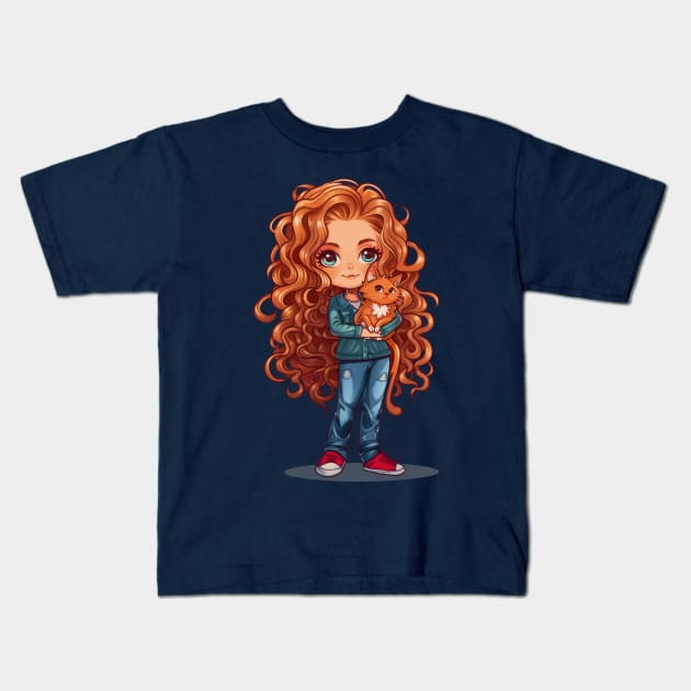 Ginger Girl Ginger Cat Kids T-Shirt by JunkyDotCom